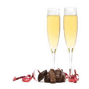 sparkling wine and nutty chocolates
